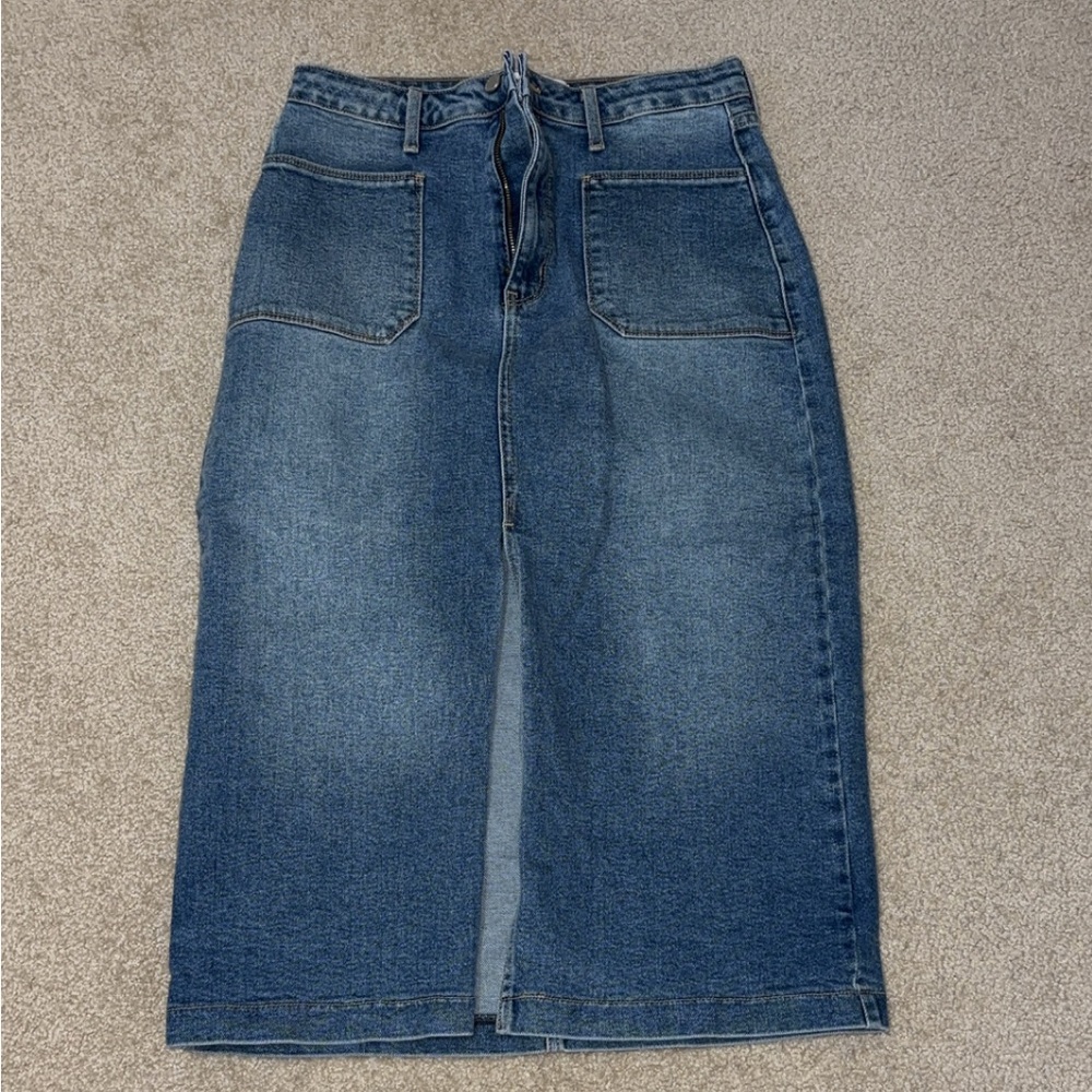 Just Black Blue Denim Midi Skirt